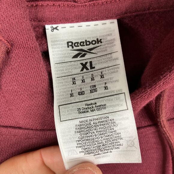 Reebok Hoodie Mens XL Maroon Pullover Fleece Sweatshirt Kangaroo Pocket Casual - Picture 3 of 9